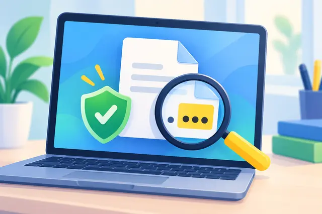 بررسی پسوند یک فایل ناشناس با ذره‌بین و نماد سپر امنیتی